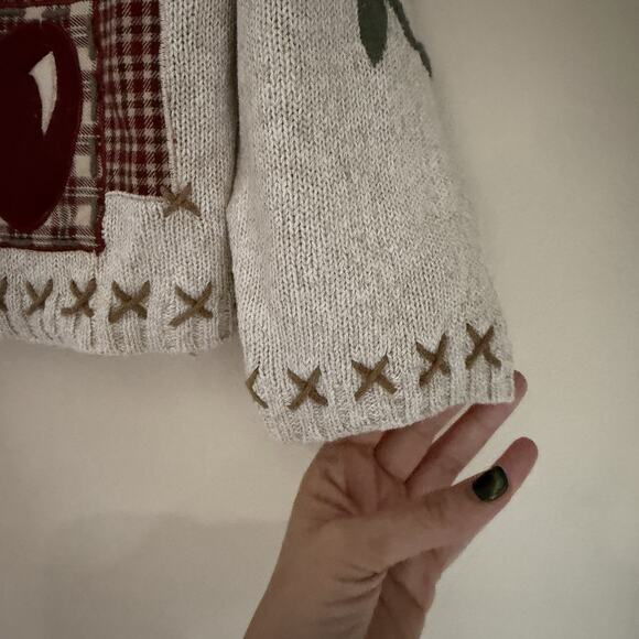 Vintage Mandal Bay Apple Patch Cardigan Sweater Linen Cotton Cottagecore Size L - Picture 6 of 10